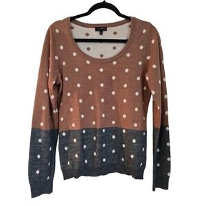The Limited Womens Sweater Medium Brown Gray Polka Dot Crew Neck Long‎ Sleeve